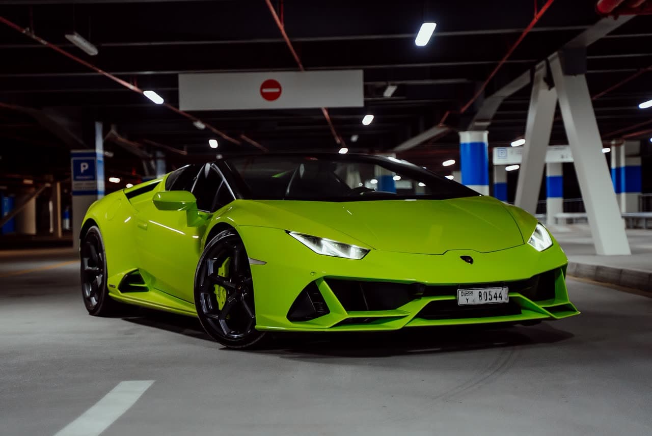 Rent a 2022 Lamborghini Huracán Evo Spyder in Dubai — Open-top V10 drama.